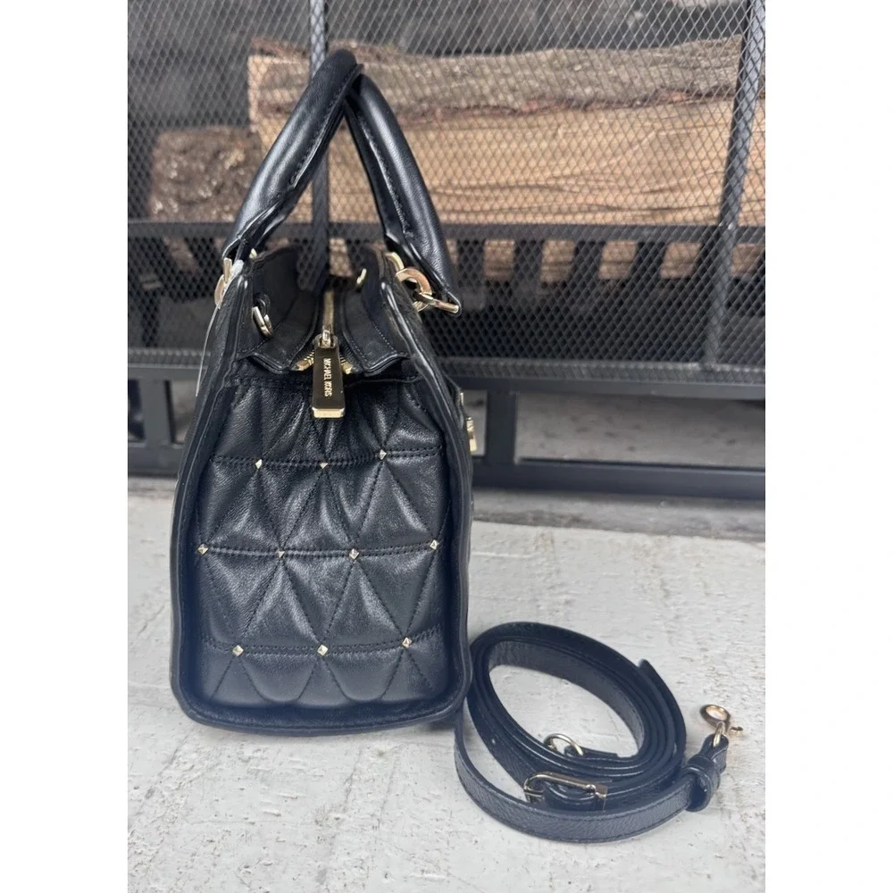 MICHAEL KORS VIVIANNE SOFT LEATHER SMALL‎ SATCHEL MESSENGER PURSE BLACK STUD
